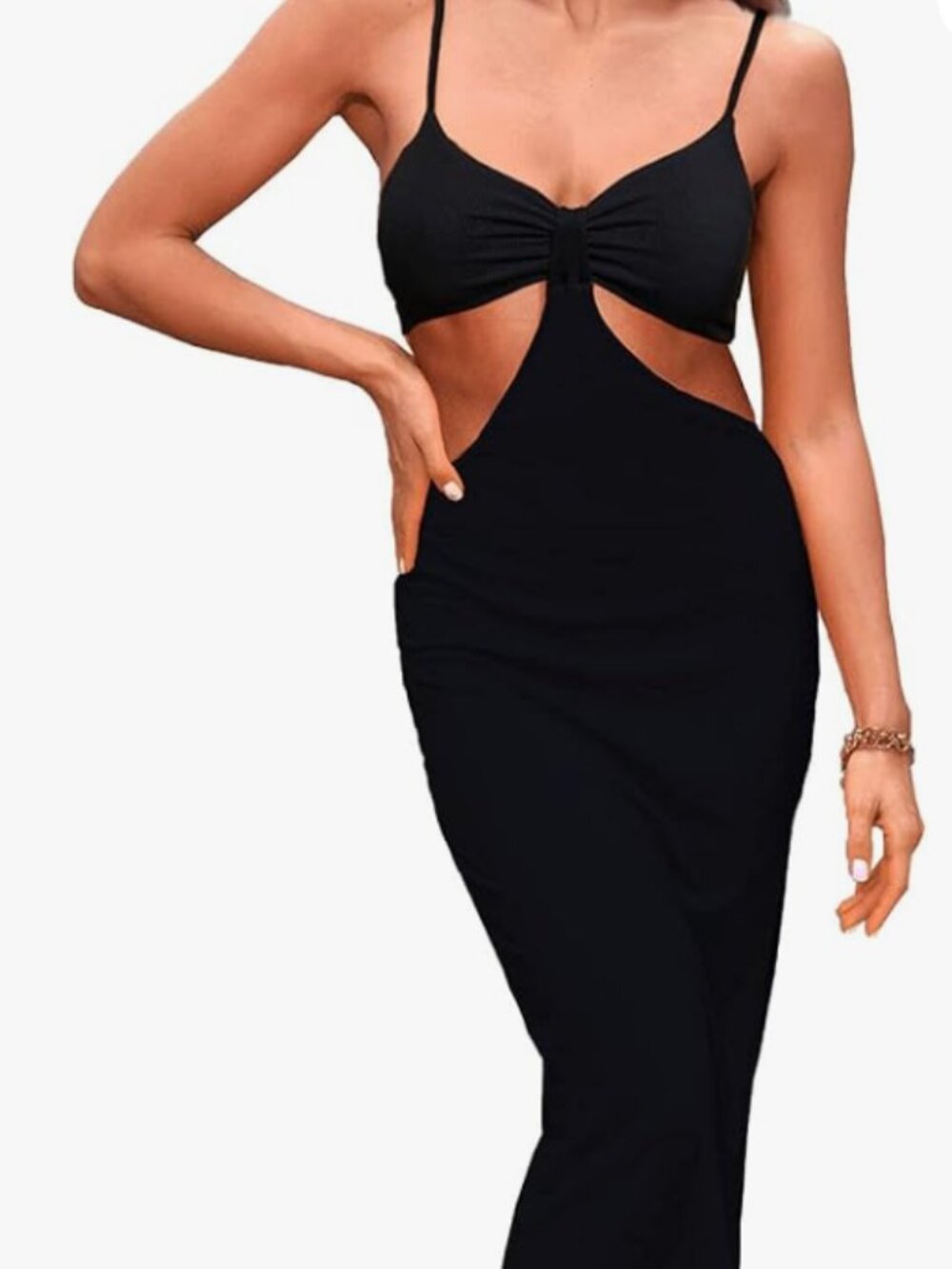 BZTTSSHY Black Bodycon Stretch Sexy Cut-Out Midi Dress